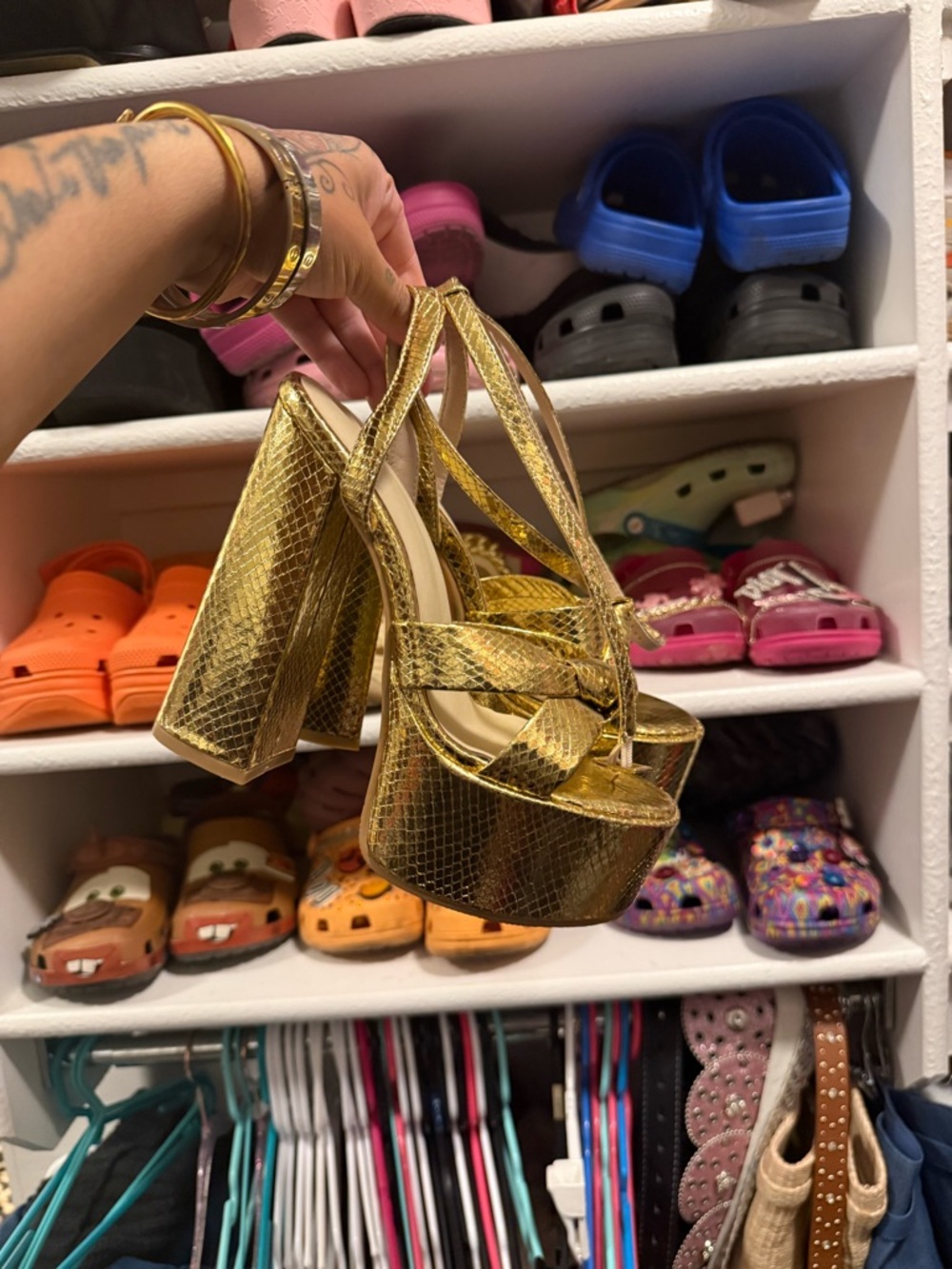Gold Platform Strappy High Heel Sandals - Women's Fashion